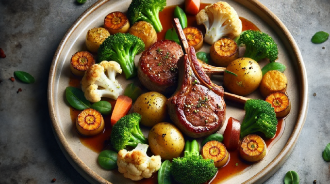 Oven-baked Lamb Chops with Baby Potatoes and Frozen Vegetables