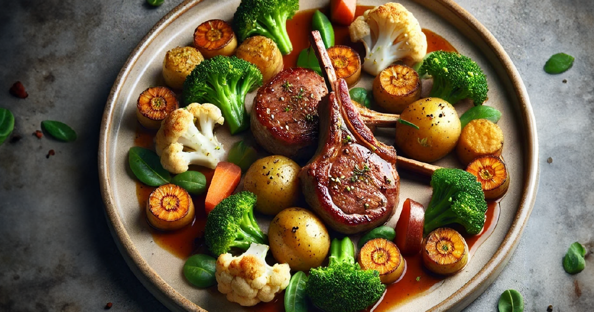 Oven-baked Lamb Chops with Baby Potatoes and Frozen Vegetables