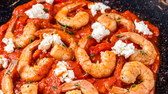 Shrimps with Tomato and Feta